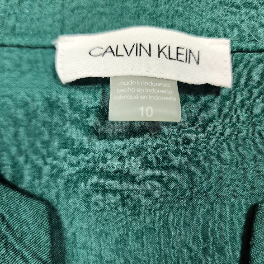 NWT CALVIN KLEIN Emerald Green Tiered Short Sleeve Midi Dress 10 - Picture 3 of 12